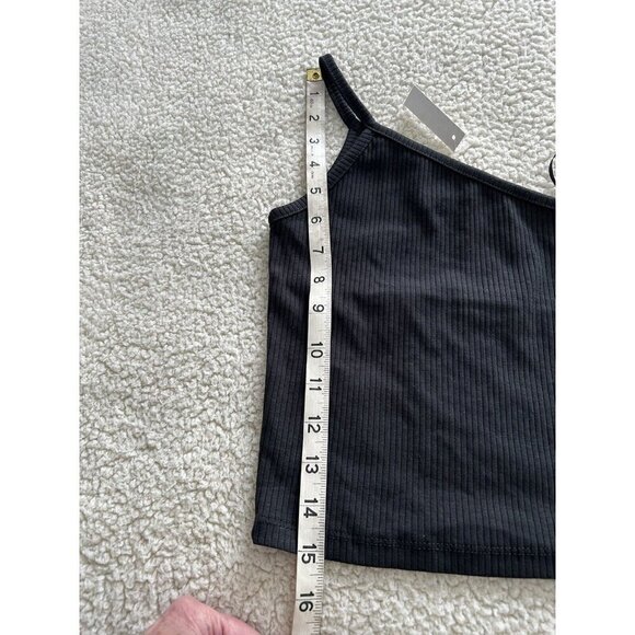 Madewell One Shoulder Crop Tank Top in Sleekhold Rib Knit Black Size XS - Picture 7 of 7